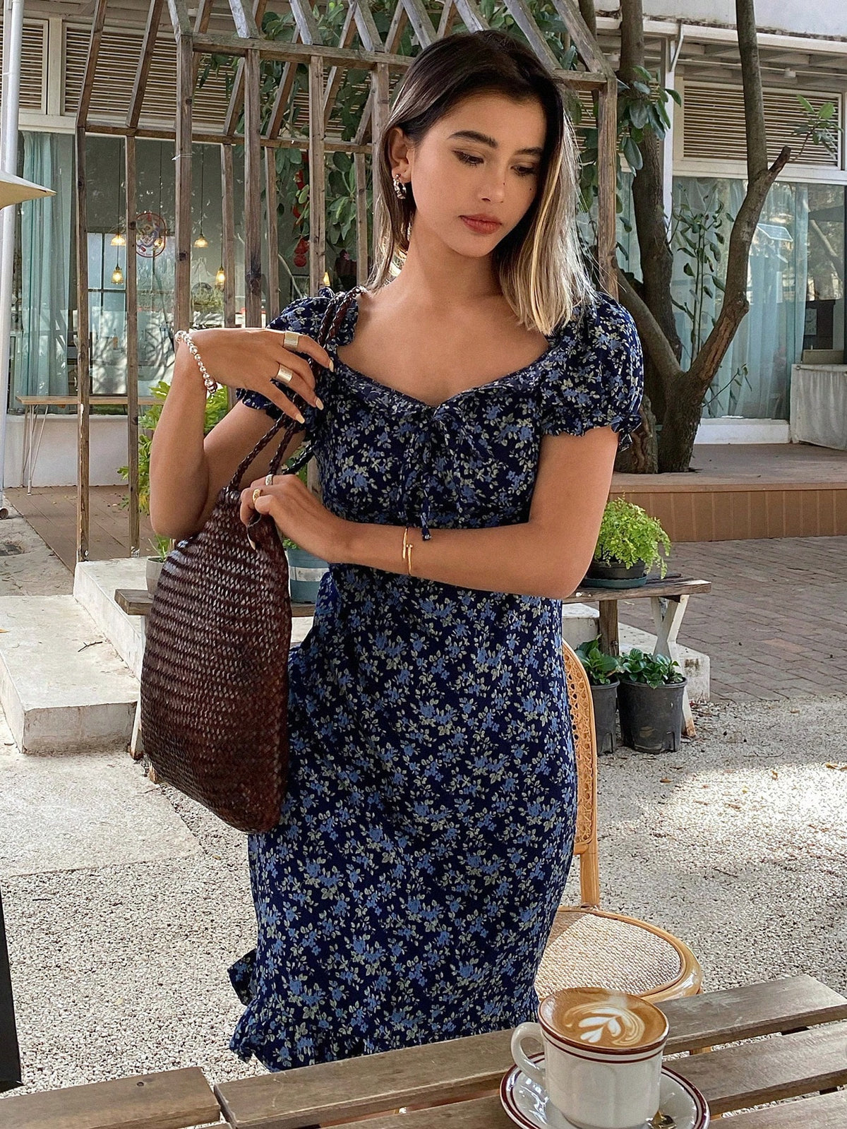 DAZY Floral Print Self-Tie Combined Dress