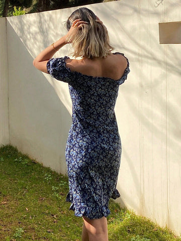 DAZY Floral Print Self-Tie Combined Dress