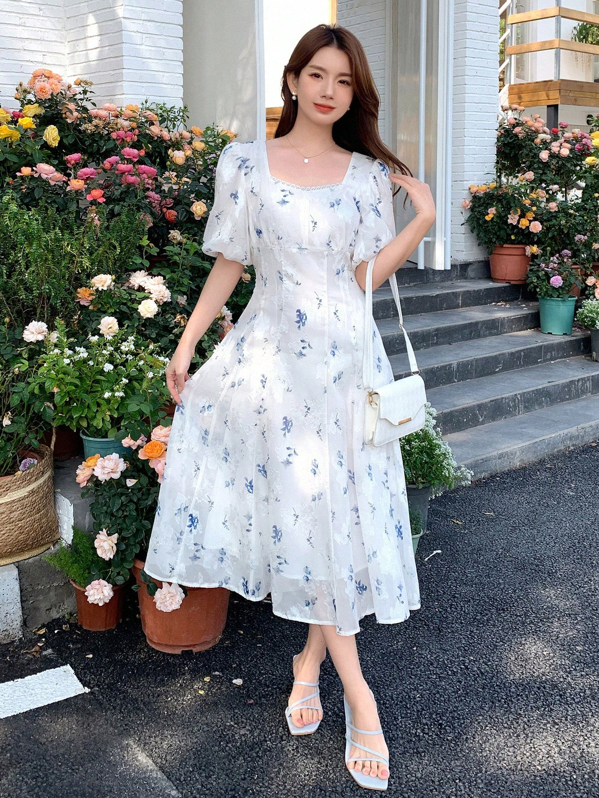 DAZY Floral Print Sweetheart Neckline Dress With Gathered Waist