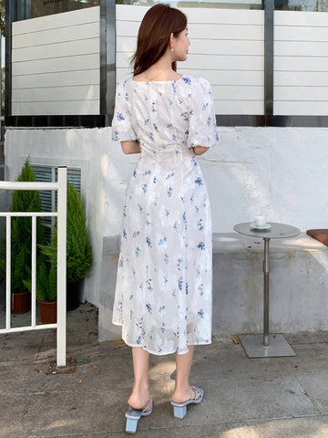 DAZY Floral Print Sweetheart Neckline Dress With Gathered Waist