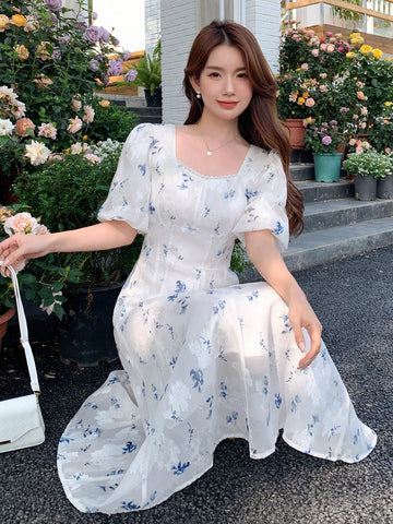 DAZY Floral Print Sweetheart Neckline Dress With Gathered Waist