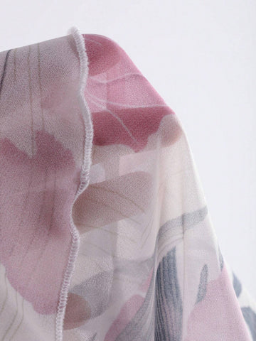 DAZY Floral Print Tie Neck Long Sleeve Women Shirt With Ruffle Collar