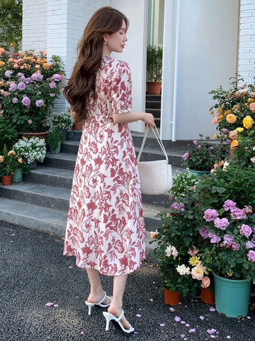 DAZY Floral Print V-Neck Belted Dress