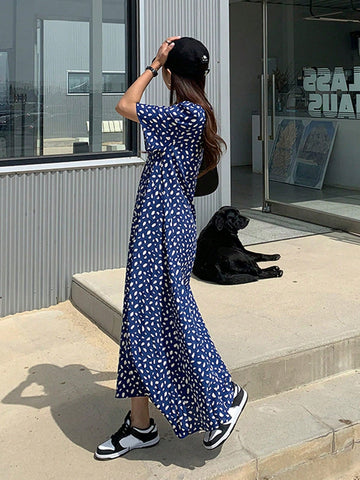 DAZY Floral Printed V-Neck Casual Maxi Dress