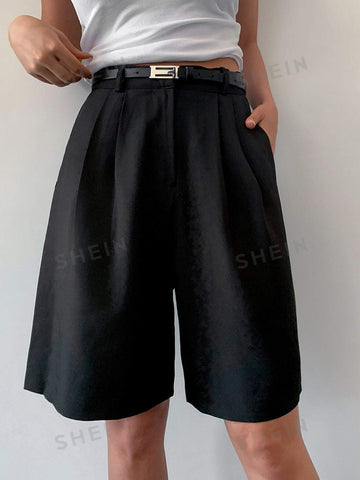 DAZY Fold Pleated Slant Pocket Shorts
