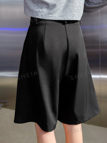 DAZY Fold Pleated Slant Pocket Shorts