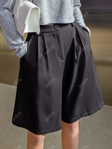 DAZY Fold Pleated Slant Pocket Shorts