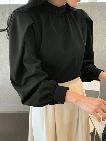 DAZY French Style Stand Collar Casual Loose Women Shirt