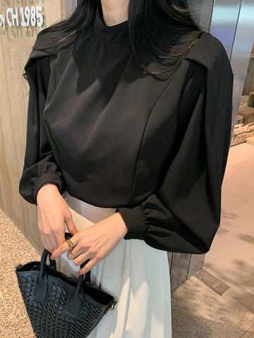 DAZY French Style Stand Collar Casual Loose Women Shirt