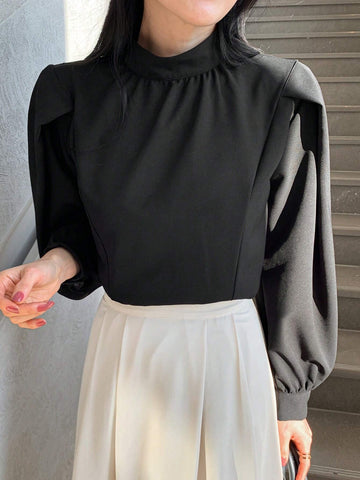 DAZY French Style Stand Collar Casual Loose Women Shirt