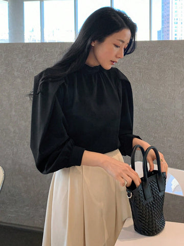 DAZY French Style Stand Collar Casual Loose Women Shirt