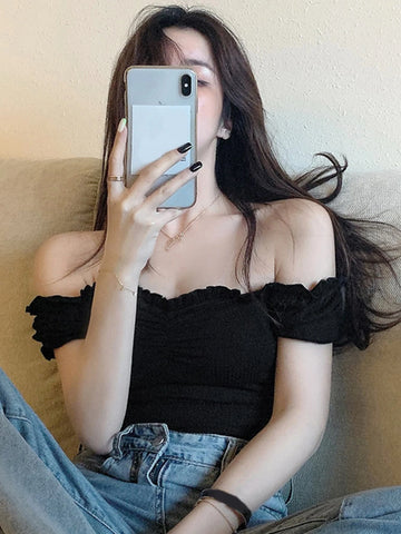 Frill Trim Bardot Crop Tee