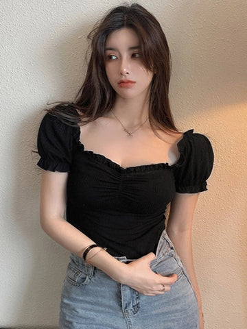 Frill Trim Bardot Crop Tee