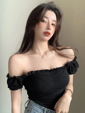 Frill Trim Bardot Crop Tee