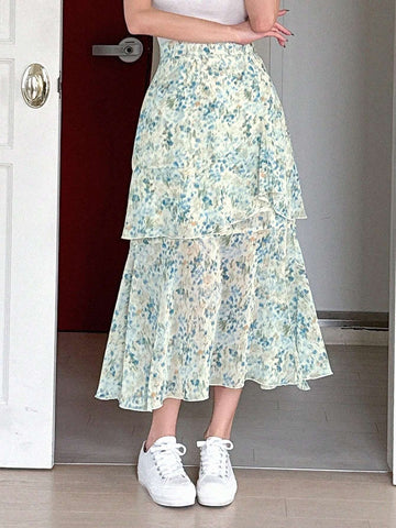 DAZY Full Print Multi-Layered Hem Skirt