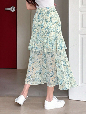 DAZY Full Print Multi-Layered Hem Skirt