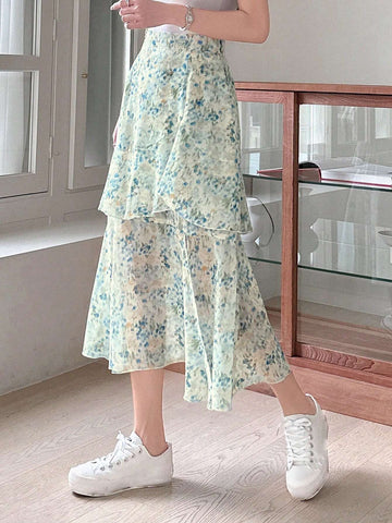 DAZY Full Print Multi-Layered Hem Skirt