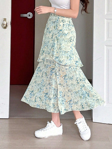 DAZY Full Print Multi-Layered Hem Skirt