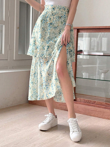 DAZY Full Print Multi-Layered Hem Skirt