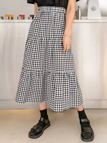 DAZY Gingham Print Ruffle Hem Skirt