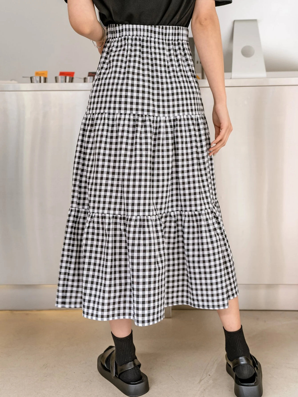 DAZY Gingham Print Ruffle Hem Skirt