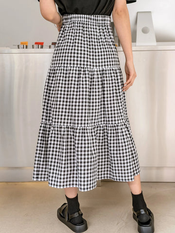 DAZY Gingham Print Ruffle Hem Skirt