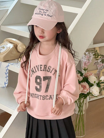 DAZY Girl (Small) Letter Print Sweatshirt, Young Girl Autumn Clothes