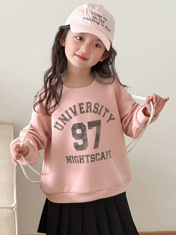 DAZY Girl (Small) Letter Print Sweatshirt, Young Girl Autumn Clothes
