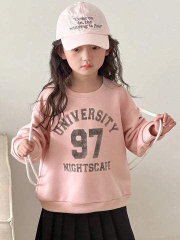 DAZY Girl (Small) Letter Print Sweatshirt, Young Girl Autumn Clothes
