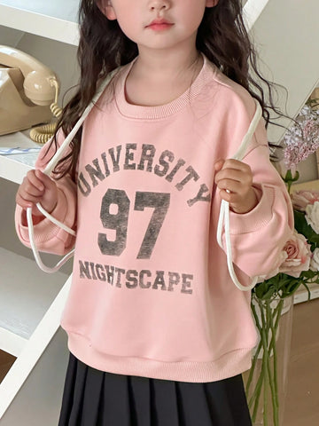 DAZY Girl (Small) Letter Print Sweatshirt, Young Girl Autumn Clothes