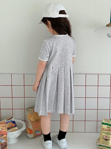 DAZY Girls' Graphic Print Crew Neck Short Sleeve Knitted Dress, Summer Young Girl Clothes