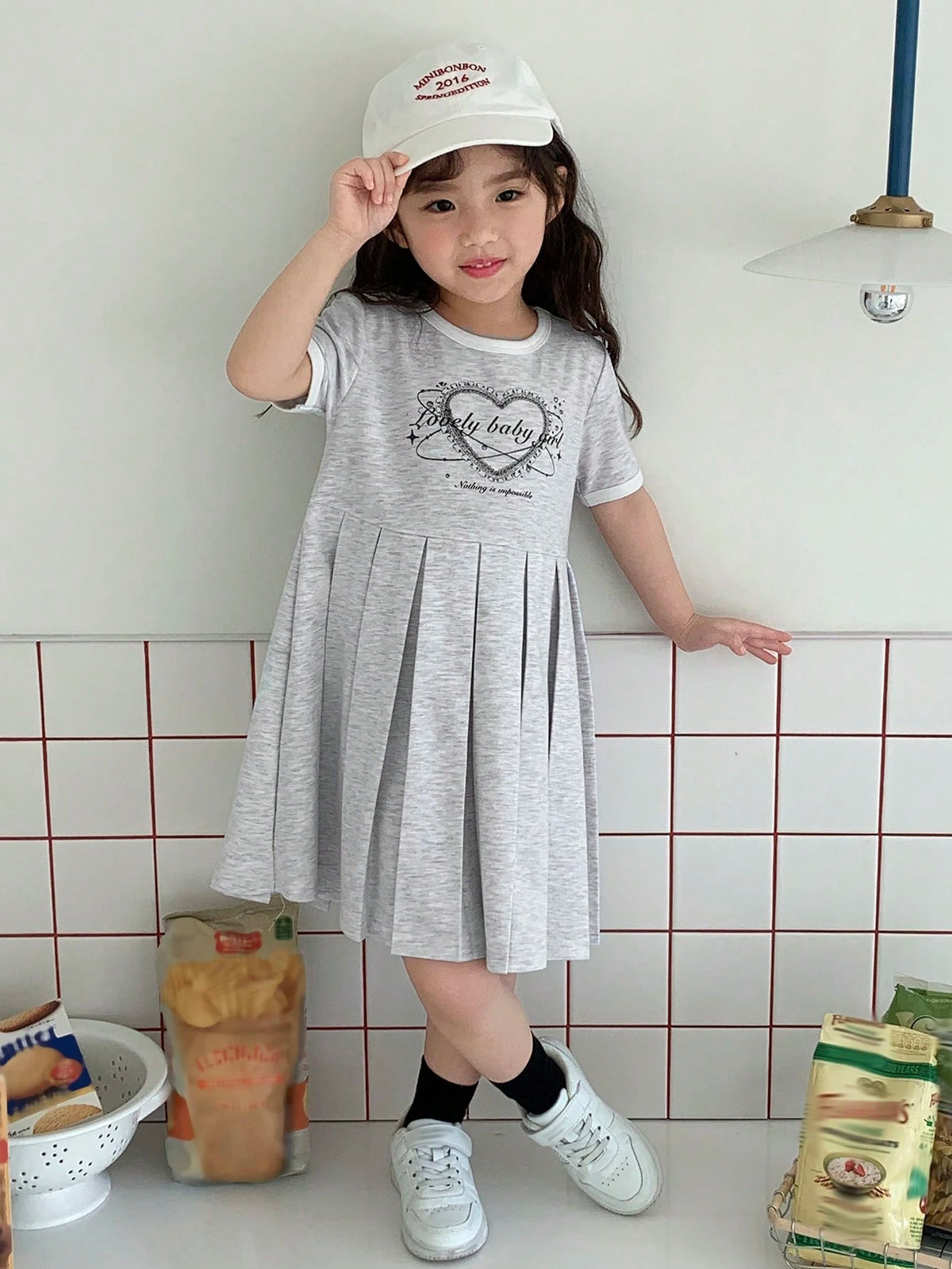 DAZY Girls' Graphic Print Crew Neck Short Sleeve Knitted Dress, Summer Young Girl Clothes