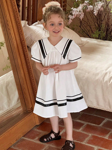 DAZY Girls Navy Style Loose Short Sleeve Dress, Fashionable School Summer