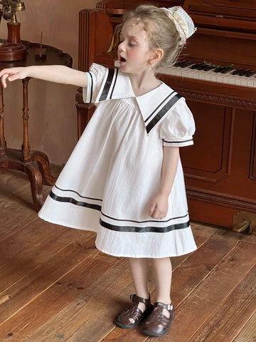 DAZY Girls Navy Style Loose Short Sleeve Dress, Fashionable School Summer