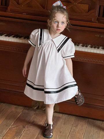 DAZY Girls Navy Style Loose Short Sleeve Dress, Fashionable School Summer