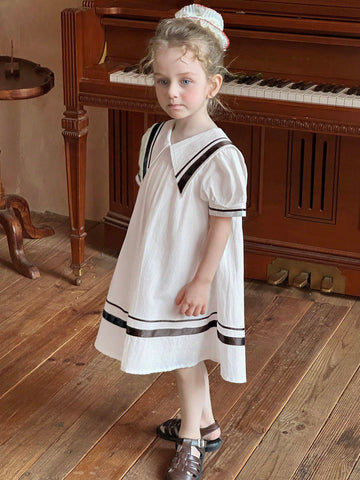 DAZY Girls Navy Style Loose Short Sleeve Dress, Fashionable School Summer