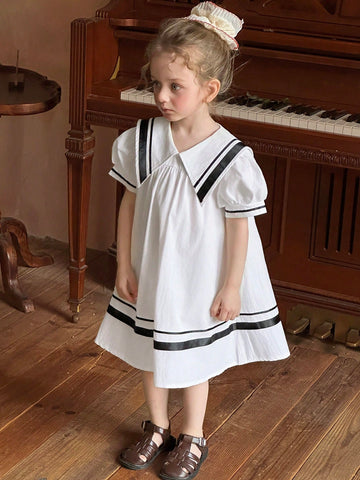 DAZY Girls Navy Style Loose Short Sleeve Dress, Fashionable School Summer