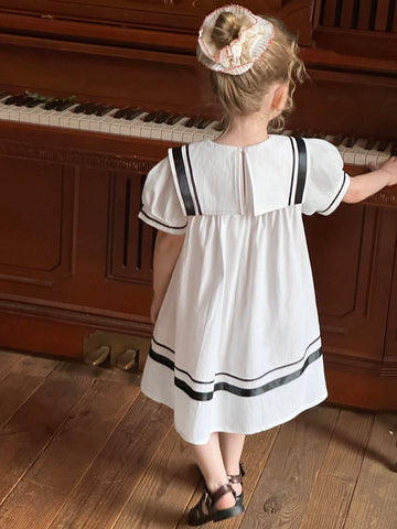 DAZY Girls Navy Style Loose Short Sleeve Dress, Fashionable School Summer