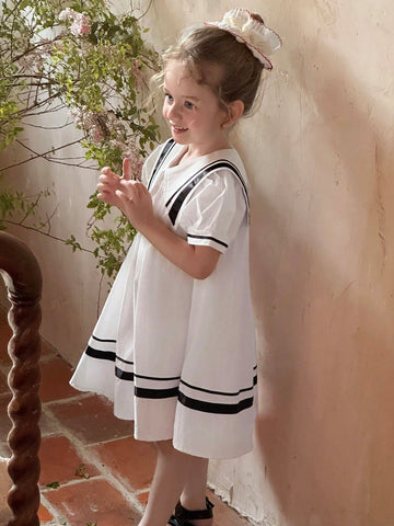 DAZY Girls Navy Style Loose Short Sleeve Dress, Fashionable School Summer