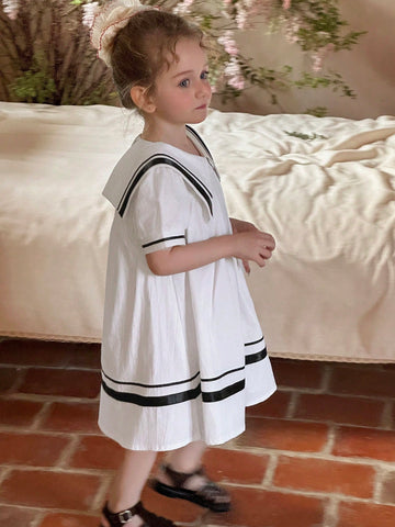 DAZY Girls Navy Style Loose Short Sleeve Dress, Fashionable School Summer