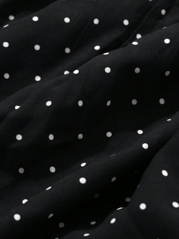 DAZY Girls Polka Dot Print Cute Lantern Sleeve Round Neck Dress