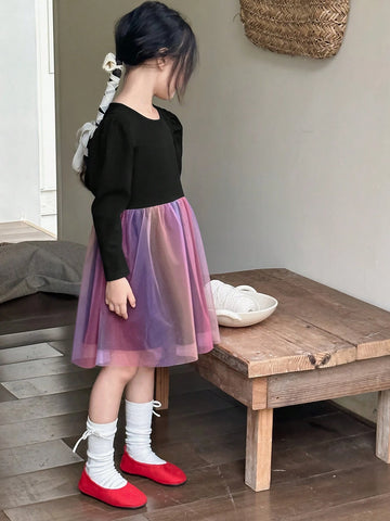 DAZY Girls' Round Neck Puff Sleeve Casual Dress, Toddler Size