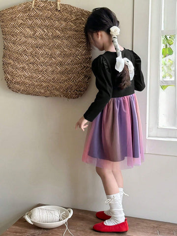 DAZY Girls' Round Neck Puff Sleeve Casual Dress, Toddler Size