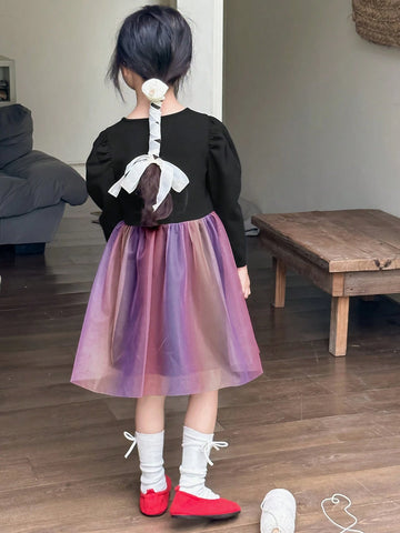 DAZY Girls' Round Neck Puff Sleeve Casual Dress, Toddler Size