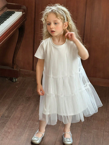 DAZY Girls Short Sleeve Round Neck A-Line Dress, Summer Young Girl Fall Clothes