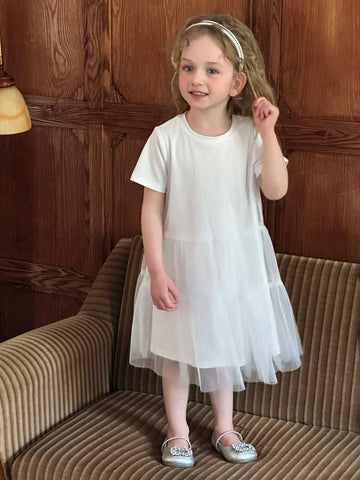 DAZY Girls Short Sleeve Round Neck A-Line Dress, Summer Young Girl Fall Clothes