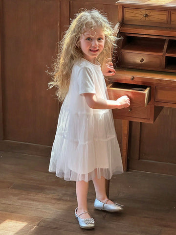 DAZY Girls Short Sleeve Round Neck A-Line Dress, Summer Young Girl Fall Clothes