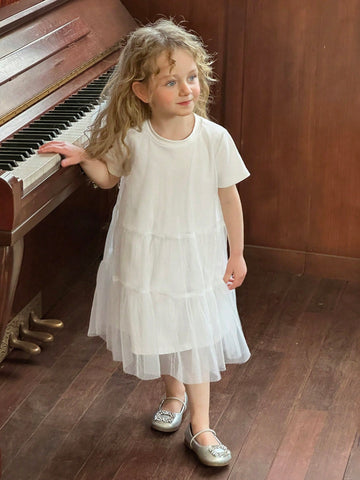 DAZY Girls Short Sleeve Round Neck A-Line Dress, Summer Young Girl Fall Clothes