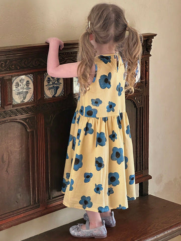 DAZY Girls' Sleeveless Round Neck Ditsy Floral Casual Dress, Summer