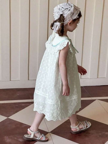 DAZY Girls (Small) Round Neck Casual Bow Sleeveless Cute Mid-Length Summer Dress